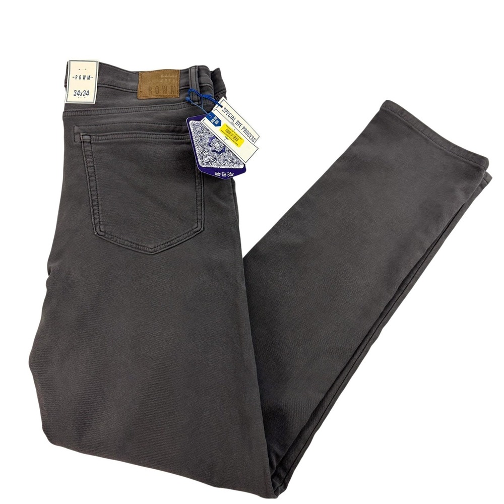 ROWM Jeans Men 34x34 Gray Dark Wash Slim Straight Stretch Denim 5-Pocket NEW $80